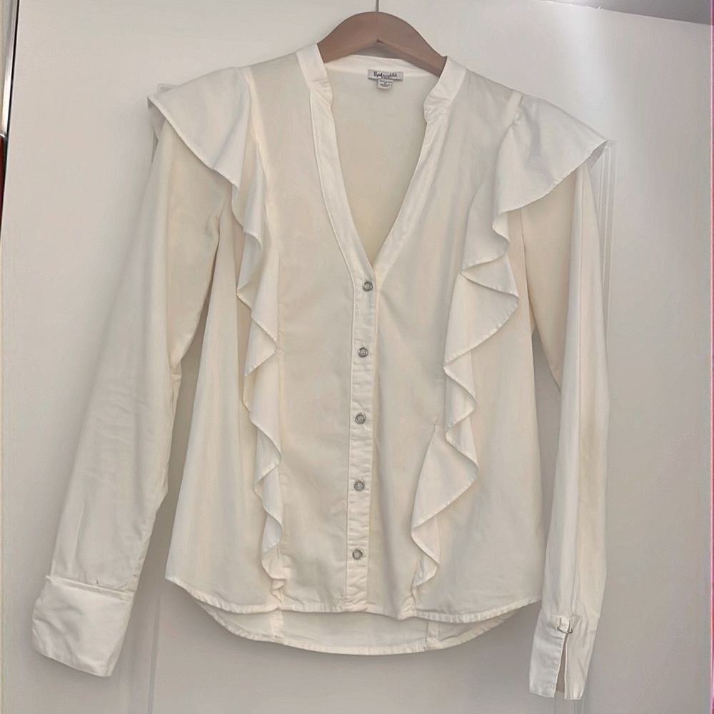 Splendid white ruffle poplin button down shirt xs